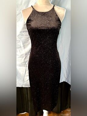 Premier Amour Black Soft, Sparkly Peek-a-Boo Cocktail Dress, Size 6